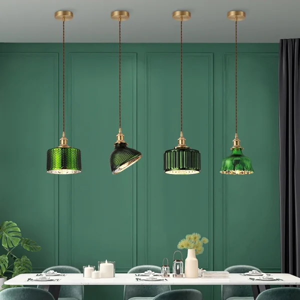 Suspension Green Stripe Glass Chandelier E27 Restaurant Pendant Light For Dining Room Kitchen Cafe Bedside Hanging Lamp Fixtures - Image 3