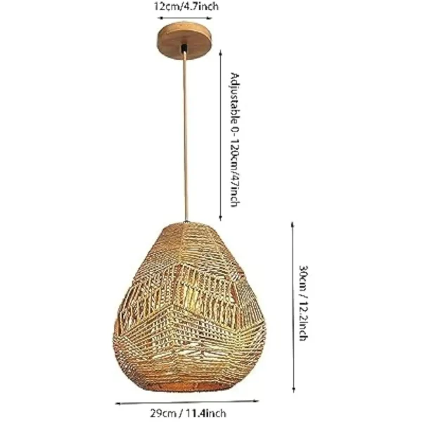 Wireless Battery Operated Pendant Light with Remote, Non Hardwired Hanging Ceiling Light, Hand Woven Rattan Large Pendant Ligh - Image 2